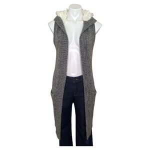 Gap Grey Long Sleeveless Hooded Open Knit Vest XS